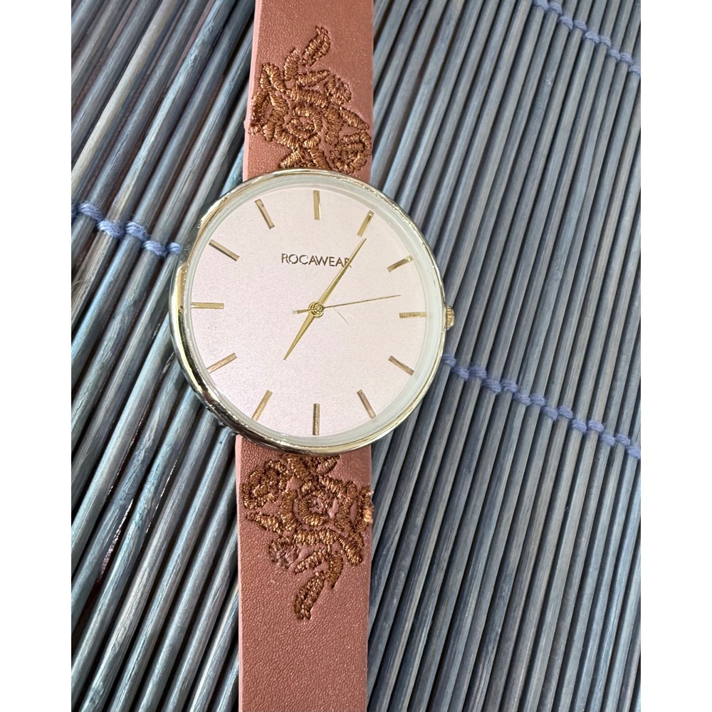 Rocawear Women's Gold Tone Quartz Watch Brown Floral Strap 6269